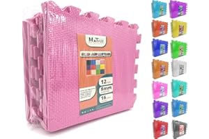 MATVIZE Eva Foam Baby Play Mat – 12Pcs (29x29cm) 8mm Thick Soft Pink Interlocking Floor Tiles, Waterproof, Non-Slip, Safe & Comfortable Matting for Kids, Child’s Play (Pink, 12 Pack)