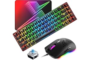 ZIYOU LANG 60% Mechanical Gaming Keyboard Compact Type C Wired 68 Keys LED Backlit USB Waterproof Keyboard 18 Chroma RGB Backlight Anti-ghosting Keys +RGB 6400DPI Gaming Mouse + Mouse Pad(Black/Blue switch)