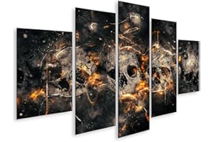 islandburner Picture on Canvas Skull Skull Against Fire Background Abstract Canvas Picture Wall Picture Prime Pictures for Living Room etc.