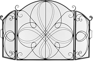 LIFEZEAL Parascintille per Camino a Legna, Paraschizzi per Caminetto, Pieghevole, Protezione di Stufa, Grilla a 3 Pannelli, Schermo in Metallo, Motivo a Fiori, Rete Decorativa, 151x83cm, Nero