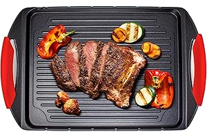 Jean-Patrique Griddle Me This Griddle Plate for Gas Hob Electric and Induction Hob - Griddle Pan & 6 Stainless Steel Skewers Grill Pan-Style Cooking from