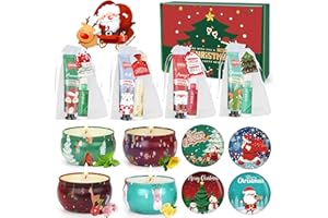 Zestaw prezentowy na Boże Narodzenie, 12 sztuk, zestaw upominkowy dla kobiet z mini kremem do rąk + zestaw świec zapachowych + zestaw balsamu do ust, małe podziękowanie, prezent na Boże Narodzenie