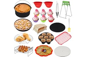 HOMGEN 16 pcs Accessoires de Friteuse à Air 8 Pouces Air Fryer Accessoire Kit d'accessoires Universels à Revêtement Antiadhésif Adapté aux Accessoires de Friteuse à Air de 4.5QT-6.8QT