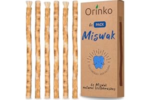 Premium Natural Miswak Sticks for Oral Hygiene - Organic Chewable Siwak Toothbrush - Fresh Breath - Eco-Friendly Wooden Dental Stick - Pack of 6 - ORINKO