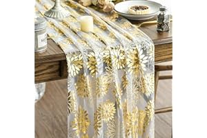 Artoid Mode Garza Tulle Beige Oro Fiori Dalie Runner da tavola 70 x 300 cm, decorazione da tavolo per interni e feste