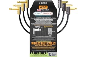 WORLDS BEST CABLES Van Damme Pro Grade Classic XKE Patchkabel für Gitarre, Bass, Instrumente, Effektpedal, vergoldet, abgewinkelt, 15 cm, 3 Stück