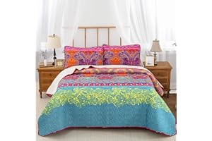 WONGS BEDDING Colcha 240x260cm Bohemia Colcha Boho Patrón Impreso Colcha Colcha Acolchada para Toda Temporada Suave Edredón De Microfibra con 2 Fundas 50x70cm