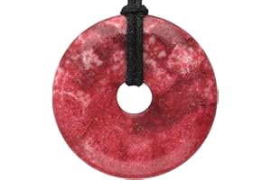 Lebensquelle Plus Red Thulite Gemstone Donut | Diameter 40 mm + Cotton Cord | Gemstone Pendant | Genuine Healing Stone Necklace with Ribbon, Semi Precious Stone, Thulite