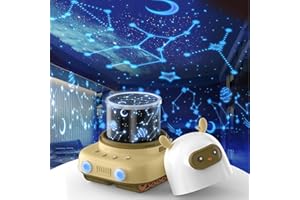 YAZEKY Lampka nocna dla dzieci, 6 filmów, lampka nocna do sypialni, projektor gwiazd i nieba, 7 kolorów, akumulatorowa lampa LED, do pokoju dziecięcego, prezent, zabawka nocna dla dzieci (Brązowy)