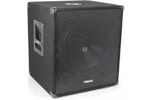 Vonyx SWA15 Subwoofer PA Activo (Altavoz Graves Profesional, 38cm (15") 300W Potencia máx, Ecualizador 2 Bandas, conexión XLR, RCA, Filtro de Paso bajo, Brida estandar, asa Transporte)