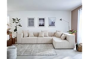Lisa Design Colombine – Modulares Ecksofa rechts – 5-Sitzer – aus Cord Beige