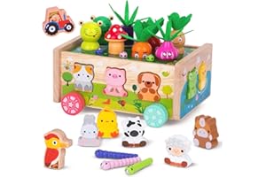 KMTJT Montessori Wooden Toddler Toys for 1 2 3 Years Old Boys Girls, Shape Sorting Toys First Birthday Gifts for 1-2 Years, Wood Animal Farm Car Preschool Educational Fine Motor Skills Toy