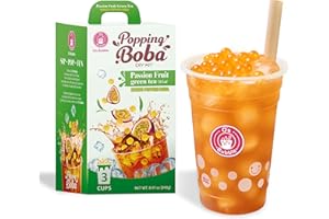O'S BUBBLE O’s Bubble – Kit Bubble Tea Maison avec Popping Boba, 3 Portions | Thé Vert Fraise avec Perles Fruitées Cerise | DIY Boba Tea, Boisson Rafraîchissante (Boules de tapioca éclatantes Litschi)