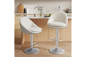 VASAGLE Tabouret de Bar, Lot de 2, Chaise de Cuisine, Réglable en Hauteur, Pivotant à 360°, avec Dossier, Socle, Repose-Pieds, Acier, pour Comptoir, Bar, Salle à Manger, Blanc Crème LJB110W01