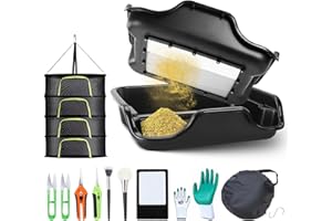 BOSYTRO Trimm Schale, Premium Trim Bin Set mit 150 Mikron Gartensieb, Ergonomische Trim Tray, Enthält 4 Paar Scheren, 2 Antistatische Bürsten, Kartenlupe, 4 Stufiges Trockennetz, Gartenhandschuhe