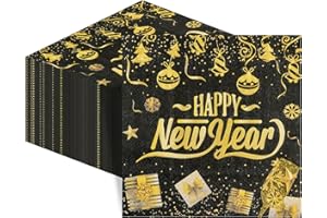EVYIENEN 40 Stück Silvester Servietten,Happy New Year Servietten 33 x 33 cm， Schwarz Gold Silvester Deko 2026 Papierservietten Tischdeko für Hochzeit,Neujahr Party Dekoration