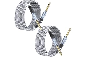 JOLGOO 1/4" TRS Cavo, 3M, 6.35 bilanciato, 2-Pack. Per chitarra, basso, tastiera, mixer, amplificatore, altoparlante, mandolino. Audio professionale