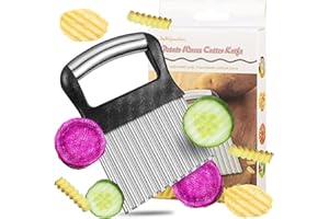 Crinkle Cutter, Stainless Steel Potato Chipper Chip Cutter, Potato Cutter French Fries Vegetable Cutter and Fruit Slicer, Potato Spiral Cutter by IrshPick