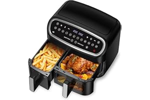 GIDGIMO Friggitrice ad Aria Doppio Cestello, Capacità XXL da 10L(4x6L), 12 Programmi Preimpostati, Air Fryer 2 Cestelli da 2800W per Pollo Intero, Sana Preparazione a Basso Contenuto di Olio- Dual Zone