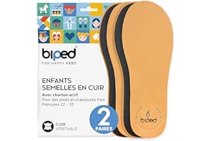 biped 2 paires de semelles intérieures en cuir de qualité supérieure pour enfants avec charbon actif - Semelles souples en cuir pour chaussures d'enfants z2766(26-27)