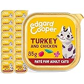 Edgard Cooper Grain Free Wet Cat Food Pate for Adult Cats (Turkey&Chicken 16 x 85g), Natural Cat Food in Cup for Sterilized o