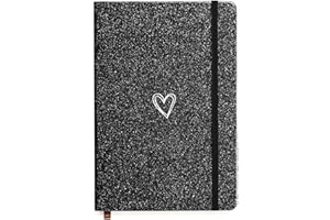 ZTUOK Carnet A5 à paillettes ligné pour filles et femmes, joli journal ligné avec couverture rigide en forme de cœur pour le travail, l'école, la prise de notes, le travail – Noir