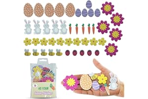 SRV Hub 45Pcs Easter EVA Foam Stickers, Self-Adhesive Rabbit, Eggs and Flowers Stickers- Perfect for DIY Crafts and Scrapbooking Decorations