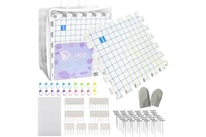 LAMXD Esteras de bloqueo para tejer, tableros de bloqueo extra gruesos con rejillas con 8 bloqueadores de punto, 100 pines en T y 50 marcadores de puntada para costura o ganchillo, paquete de 9 unidades