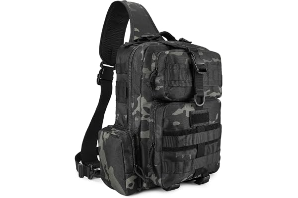Explokit Sac Bandoulière Tactique pour Hommes Sac à Dos à une Bretelle Sac de Pêche à la Mouche Crossbody EDC pour Poitrine Idéal pour les Sports Extérieurs (#01-Camouflage Noir)