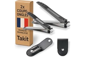 TAKIT Professionell nagelklippare i rostfritt stål [livstidsgaranti] - kit med 2 små och stora nagelklippare - med integrerad