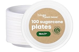 HAAGO - 100 Eco-Friendly Biodegradable Sugarcane Paper Dessert Plates - 18cm