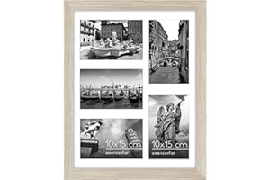 Americanflat Collage Marco de Fotos 28x36 cm - Marco con Paspartú per Cinco 10x15 cm Fotos o Marco de 28x36 cm Sin Paspartú - MDF a la Deriva con Vidrio Resistente y Accesorias de Colgada en la Pared