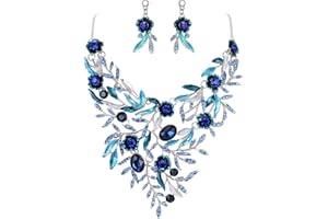 Clearine Matrimonio Sposa Foglia Cluster Gioielli Set per Donne Cristalli Fiore Smalto Dichiarazione Collana Orecchini pendenti Regalo Gioielli