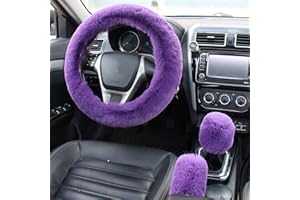 Silence Shopping Fluffy Steering Wheel Cover, Fuzzy Steering Wheel Cover for Women, Furry Steering Wheel Covers with Handbrake Cover Gear Shift Cover, 1 Set 3 Pcs, 14.96Inch (Purple)