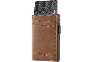 VULKIT Etui na Karty Kredytowe Skórzany Portfel na Karty RFID Blokowanie Automatyczne Wyskakujące Etui na Wizytówki na Karty i Notatki