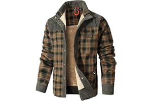 HYPESTFIT Mens Jacket Flannel Fur Lined Button Warm Lumberjack Fleece Padded Long Sleeve Casual