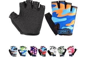 Mecmbj Kind Halb Finger Fahrradhandschuhe, Kinder Sport Handschuhe, rutschfeste Kindersporthandschuhe, zum Radfahren, Bootfahren, Yoga, Skaten, Klettern (Anwendbare Personen: 6-12 Jahre)