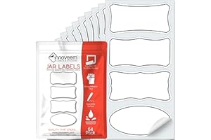 Jar Labels 64 Pack Waterproof, Removable, Self Adhesive - Easy Peel Off, Blank Sticky Storage Labels for Jars, Jam, Chutney, Bottle Tags, Reusable Food Container & Kitchen Stickers by Innoveem