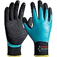 KAYGO Waterproof Work Gloves for Men and Women with Double Latex Coated, Non-Slip Super Grip for Gardening Car Washing Fish Cleaning (Blue, L, 1 Pairs)