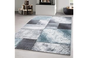 Carpetsale24, Niebieski Dywan 120x170 cm z konturowym cięciem, wzór w kratkę, dywan do salonu, sypialni, miękki, łatwy w pielęgnacji