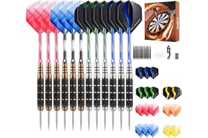 Rose Kuli Dardos Punta de Acero - 12 Pack 24-26g Dardos Profesionales de Acero con Ejes de Aluminio, con vuelos de Diferentes Tipos de Estilos, Estuche Premium (26g Dart)