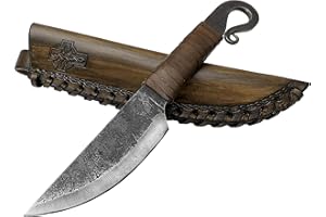 TOFERNER Cuchillo forjado a mano – Volute – Marrón – Deportes – Hoja endurecida – Funda de piel auténtica hecha a mano – Colección de arte – Antigüedad