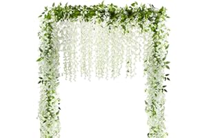 VINFUTUR 16 Pz Glicine Artificiale Fiori Rampicante Finto Ghirlanda Siepe Decorazioni Esterne Interne, 2 * 2m