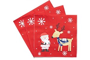 AKIUHEN 20 Sheets Christmas Napkins, Red Santa Claus Party Napkins, Odorless, Suitable for Christmas Parties, Kitchens, Party Supplies, and Events(Red -Santa)