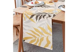 INHOBBOK Runner da Tavola Giallo Marrone Foglie Runner da Tavolo Moderno Runner Tavola Poliestere Lavabile Decorazione per Tavolo da Pranzo Sala da Pranzo Runner Tavola per Picnic Feste Cucina 33x183cm