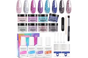 WAKANIYA Trempage Poudre Dipping Nail Powder Trousse de départ pour poudres Ongles Acrylique Poudre Nail Dip Couleur Dipping à Poudre Système de 8 Couleur Kit Sans Lampe Cure Naturel Sec