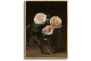hyidecorart Quadri Vintage Botanico Soggiorno con Cornice Legno, 40x60 cm Stampe da Parete Rose Rosa, Quadro Camera da Letto Su Tela Decorazioni Parete Bagno Sala da Pranzo Bagno Ufficio Cucina