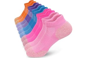 OUHOS Womens Ladies White Black Thick Trainer Running Sports Ankle Warm Socks Anti Blister Walking Work Support Cotton Socks for Womens 4-7 Multipack Short Cushioned Athletic Socks 5 Pairs