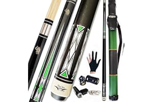Tai ba cues 2 Piece Billiard Cue Stick + Hard Case 13mm Tip 58" Hardwood Canadian Maple Professional Billiard Cue Stick 18,19,20,21.22g (Optional) Blue Black Red Grey Green