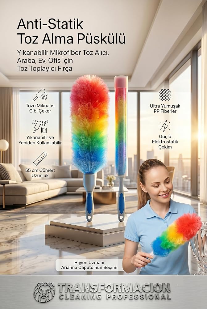 Transformacion Anti-Statik Toz Alma Püskülü | Yıkanabilir Gökkuşağı Mikrofiber Toz Alıcı, Araba, Ev, Ofis İçin Toz Toplayıcı Fırça 422687